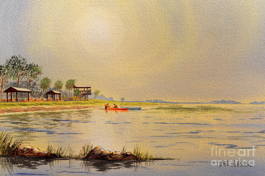 Scalloping Painting - Canoeing The Gulf Of Mexico by Bill Holkham