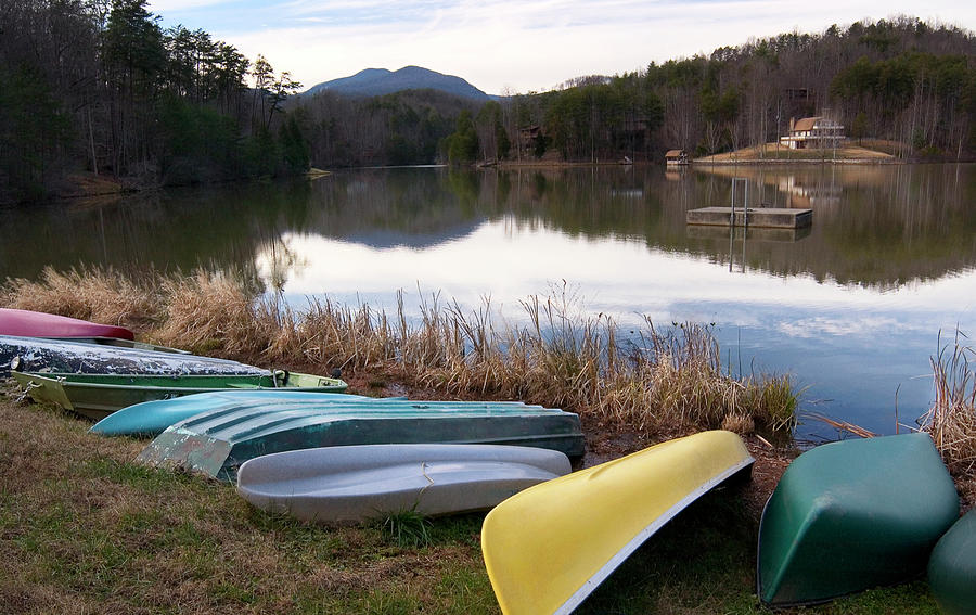 Canoes at Mirror Lake NC Photograph by Bob Pardue