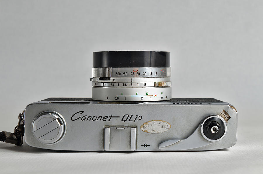 Canon analogue camera, model Canonet QL19. 35mm film camera, Top