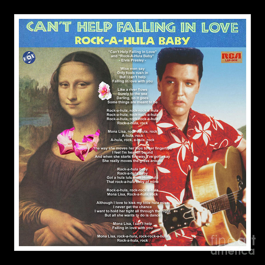 Mona Lisa and Elvis - Cant Help Falling in Love - Mixed Media Record Album Covers Pop Art Collage Mixed Media by Steven Shaver