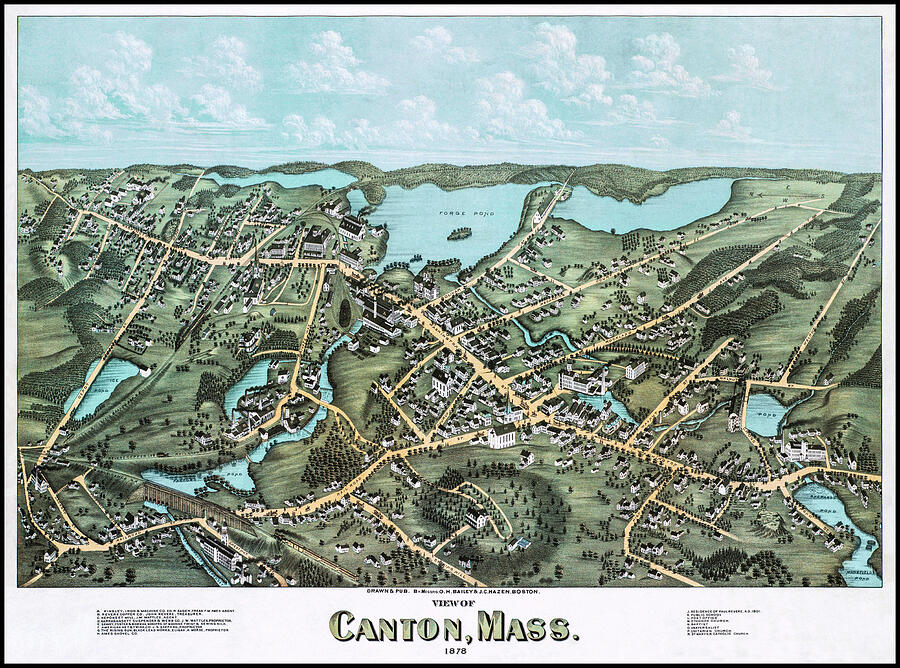 Canton Massachusetts Vintage Map Birds Eye View 1878 Photograph by 