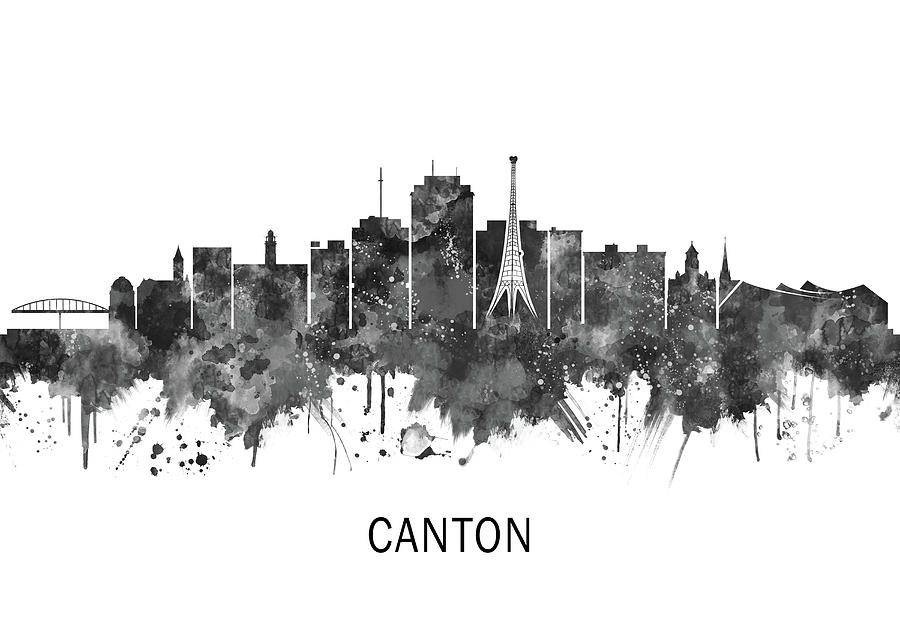 Canton Ohio Skyline BW Mixed Media by NextWay Art - Fine Art America