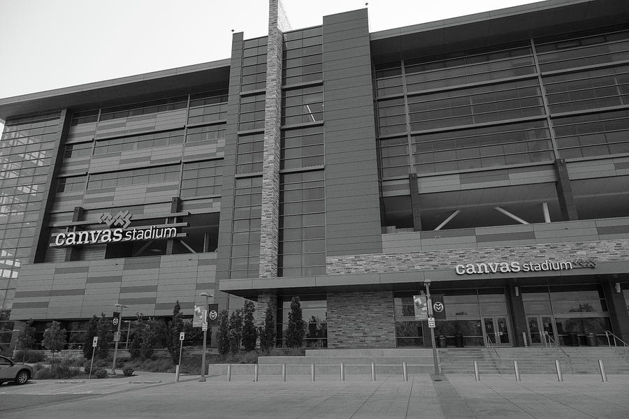 Canvas Stadium at Colorado State Universirty in black and white Photograph by Eldon McGraw