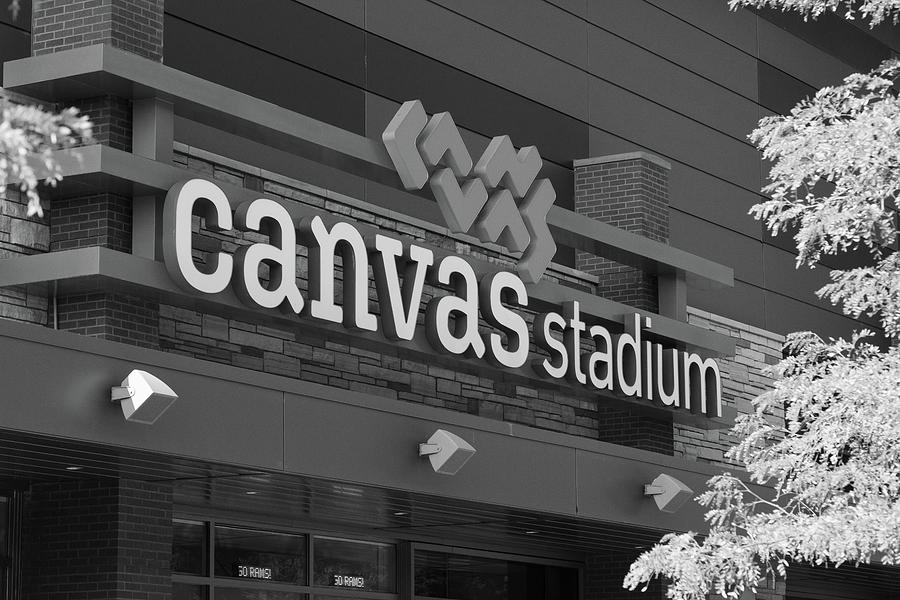 Canvas Stadium at Colorado State University in black and white Photograph by Eldon McGraw