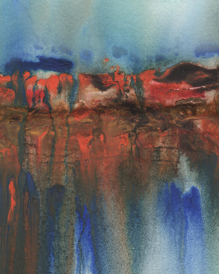 Canyon And The Lake Reflections Abstract Watercolor  Painting by Irina Sztukowski