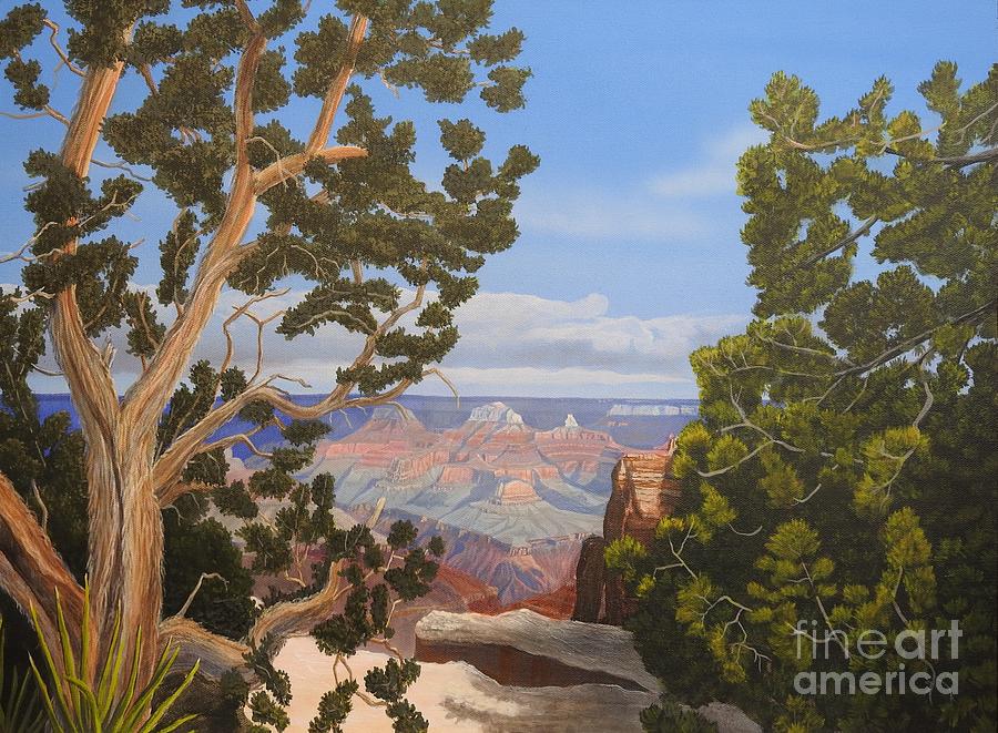 Grand Canyon National Park Painting - Canyon Beyond The Trees by Jerry Bokowski