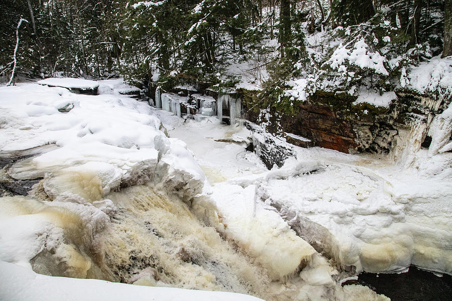 Canyon Falls in the winter in Michigan Photograph by Eldon McGraw