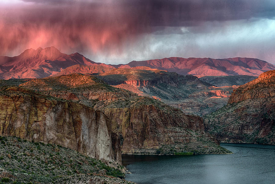 Canyon Lake Dramatic Sunset Closeup Photograph by Dave Dilli