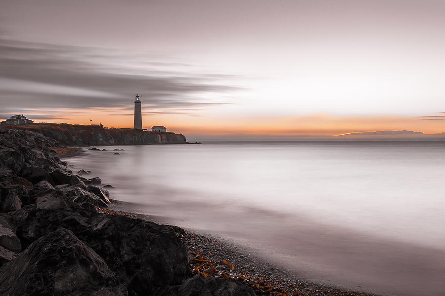 Cap-des-Rosiers lighthouse sunrise desaturated long exposure DRI Photograph by Jean Surprenant