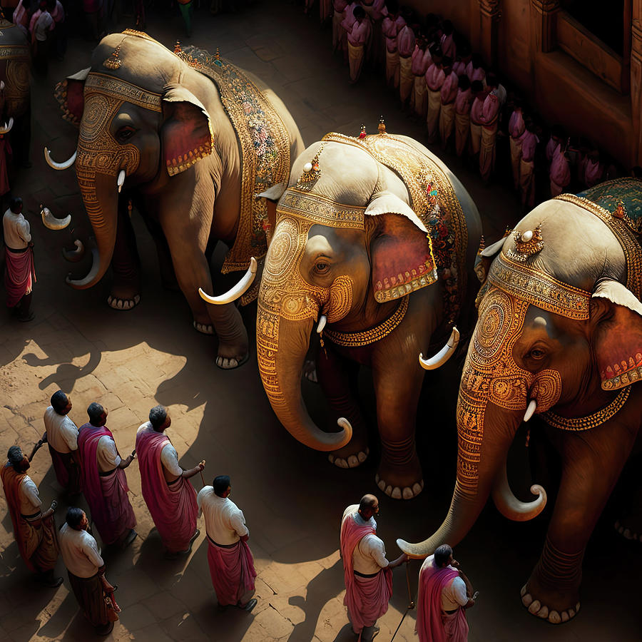 Caparisoned elephants at Hindu temple festiva - #aYearForArt  Photograph by Steve Estvanik