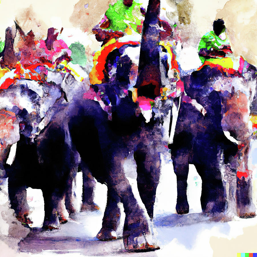 Abstract Photograph - Caparisoned Elephants In Hindu Festival Parade by Steve Estvanik