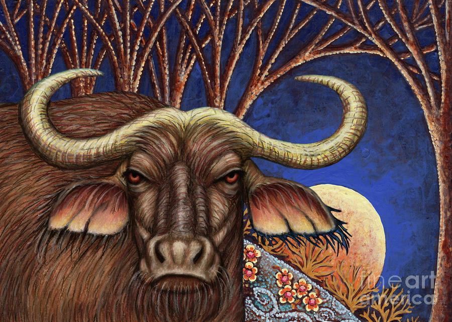 Cape Buffalo Moon Painting by Amy E Fraser