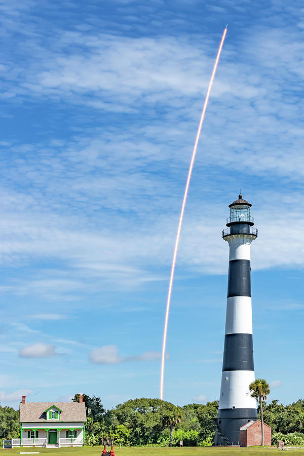 Cape Canaveral Lighthouse With Spacex Launch Photograph