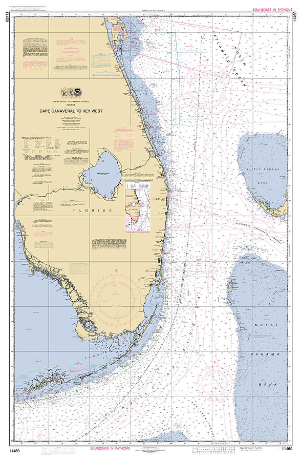 Cape Canaveral to Key West, NOAA Chart 11460 Digital Art by Nautical
