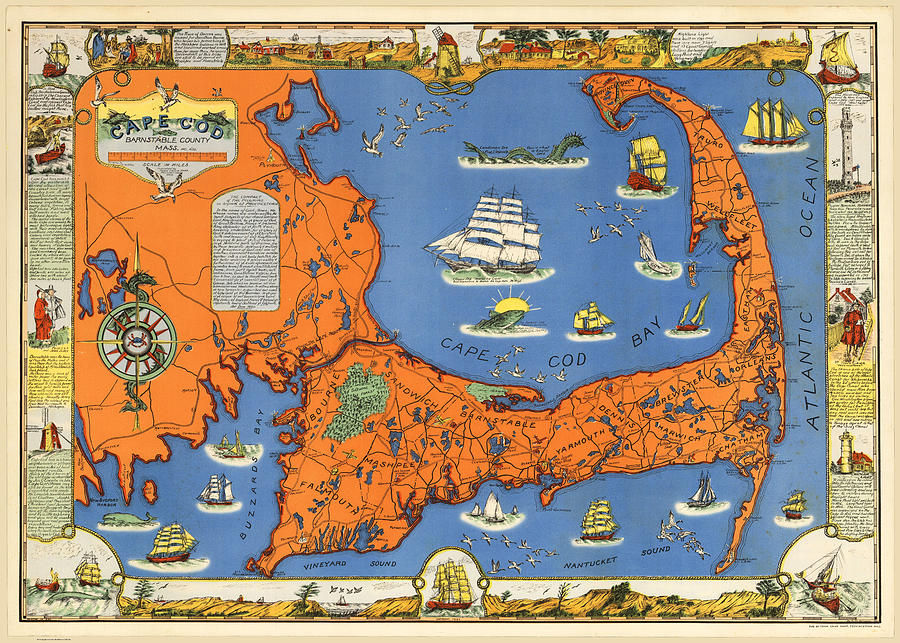 Cape Cod, Barnstable Count Map Digital Art by Owl Gallery Fine Art