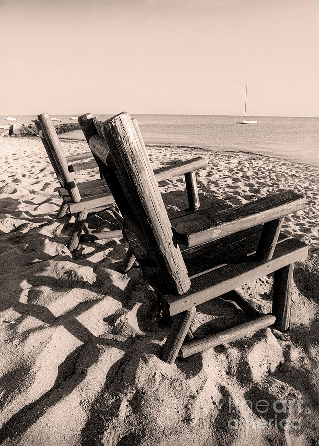 Cape Cod Beach Chairs - Monochrome Digital Art by Anthony Ellis