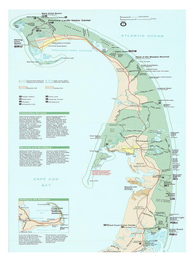 Cape Cod National Seashore Map 1997 Massachusetts Beaches Atlas Drawing ...