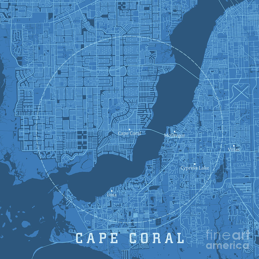 Cape Coral Digital Art - Cape Coral FL City Vector Road Map Blue Text by Frank Ramspott