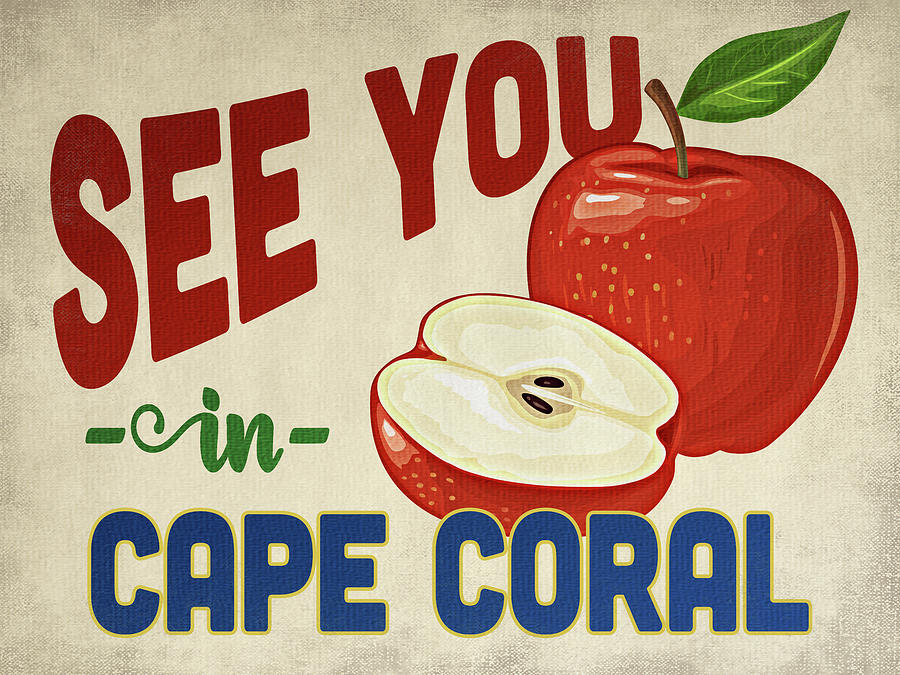 Cape Coral Digital Art - Cape Coral Florida Apple - Vintage by Flo Karp
