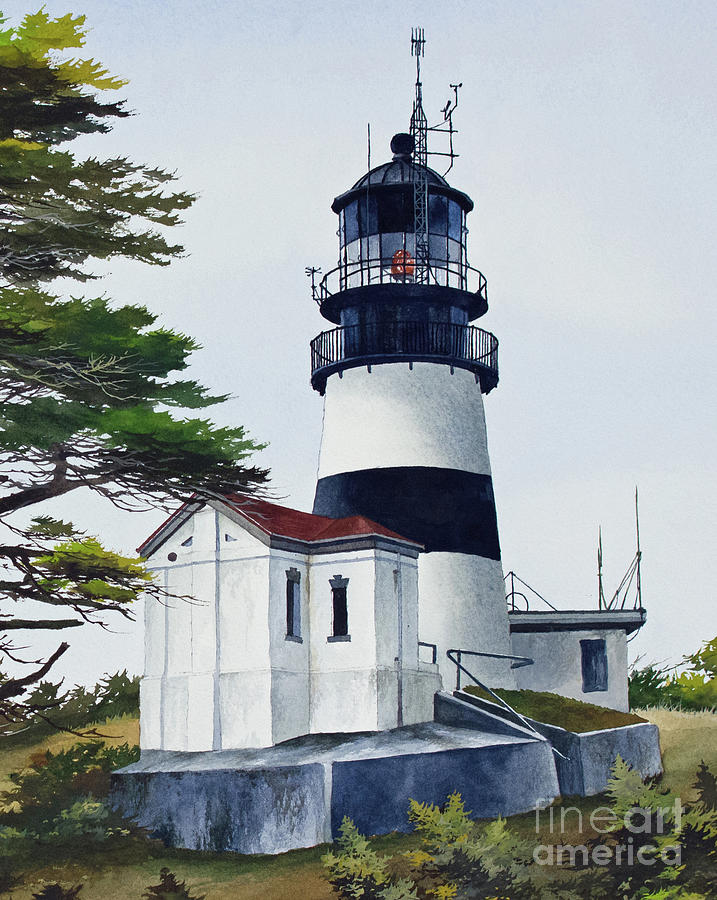Lighthouse Shower Curtain Painting - Cape Disappointment Light by James Williamson