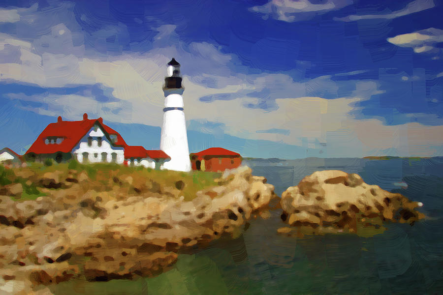 Cape Elizabeth Lighthouse Abstract Oil Painting Ca 2020 By Ahmet Asar Digital Art