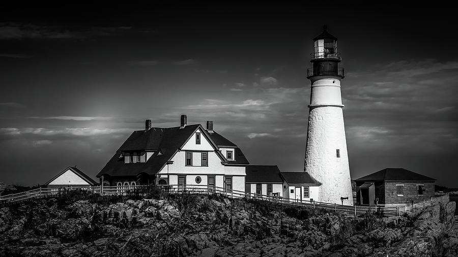 Nature Photograph - Cape Elizabeth Lighthouse BW by Debra Forand