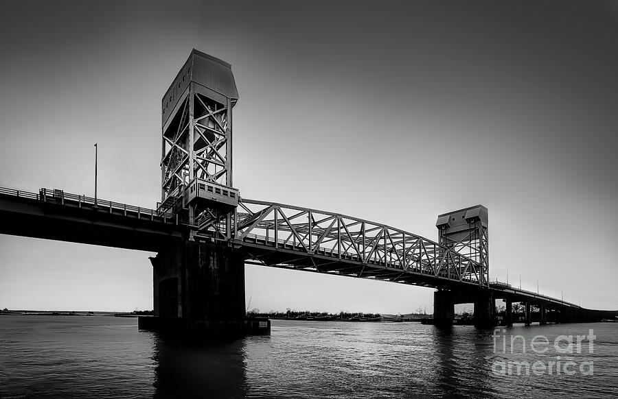 Cape Fear Memorial Bridge in Black and White Photograph by Shelia Hunt