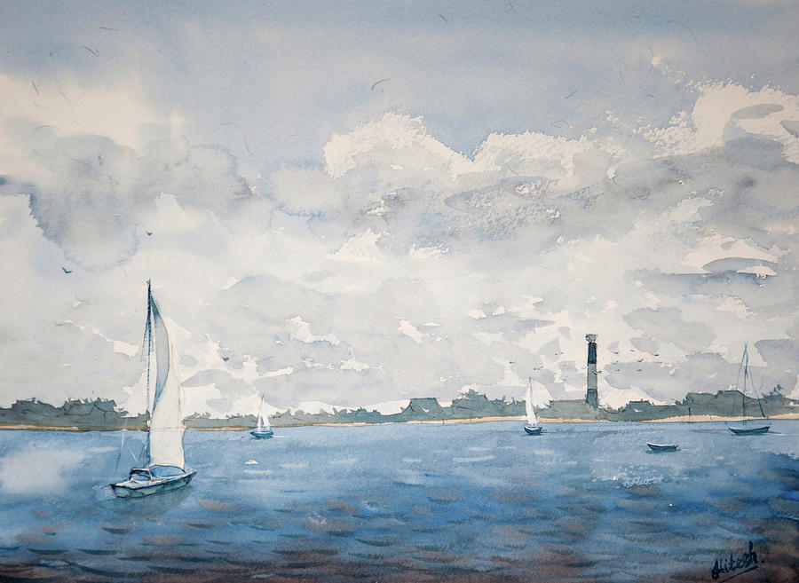 Cape Fear River, Southport Painting by Tesh Parekh