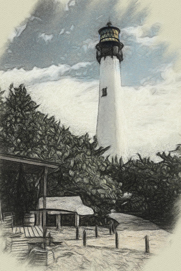 Cape Florida lighthouse in colorized charcoal Photograph by Steven Heap