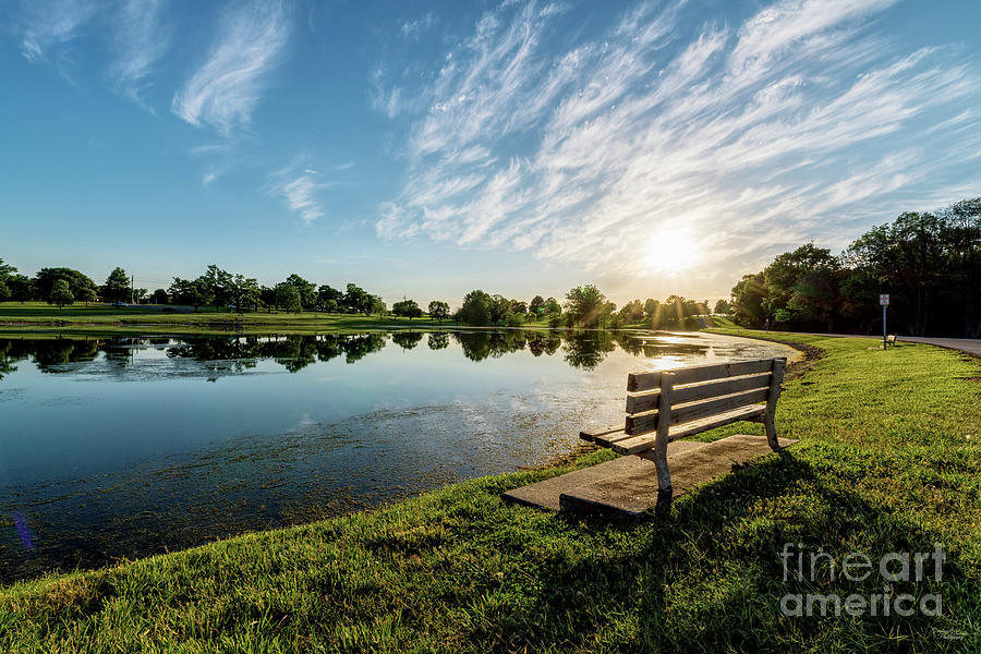 Cape Girardeau County Park Bench Sunset Photograph by Jennifer White