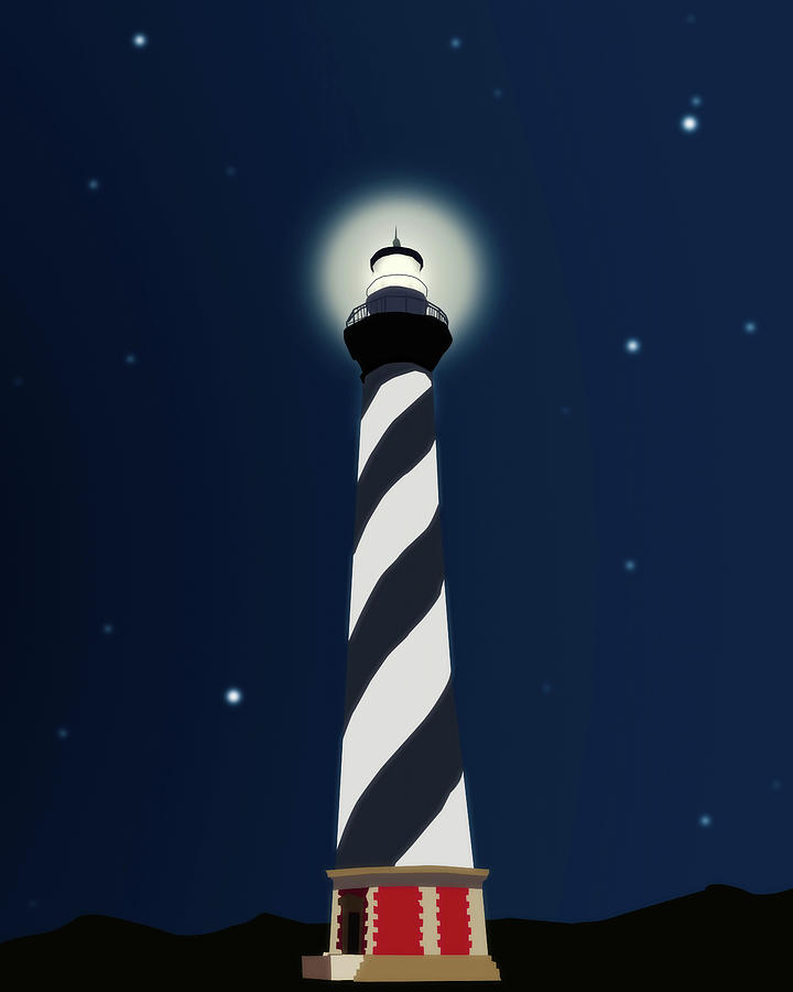 Cape Hatteras Lighthouse At Night Digital Art by Dan Sproul