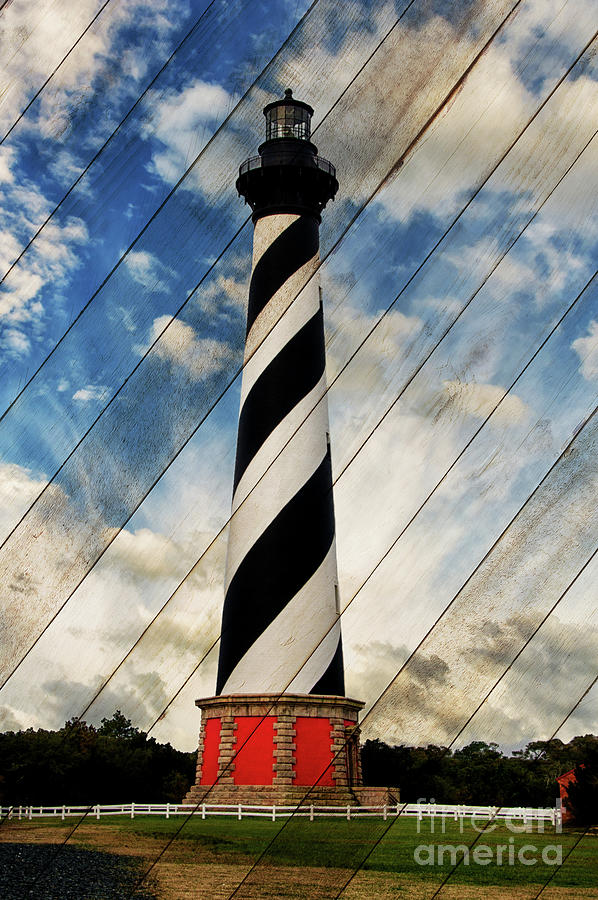 Cape Hatteras Lighthouse Landscape Photograph on Faux Wood Panels Texture Digital Art by PIPA Fine Art - Simply Solid
