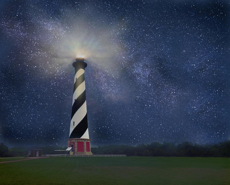 Cape Hatteras Lighthouse And Milky Way Mixed Media by Sandi OReilly