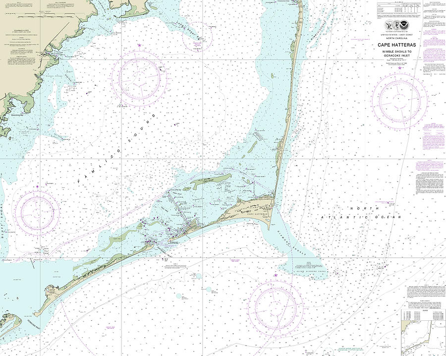 Cape Hatteras Nautical Chart 11555 No Borders Digital Art by John ...