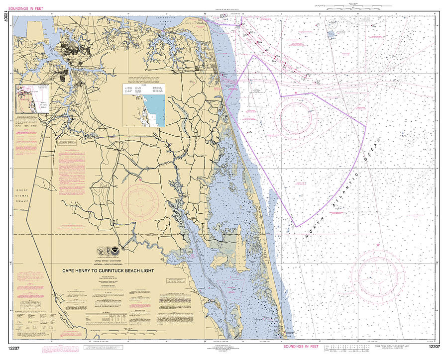 Cape Henry to Currituck Beach Light, NOAA Chart 12207 Digital Art by Nautical Chartworks