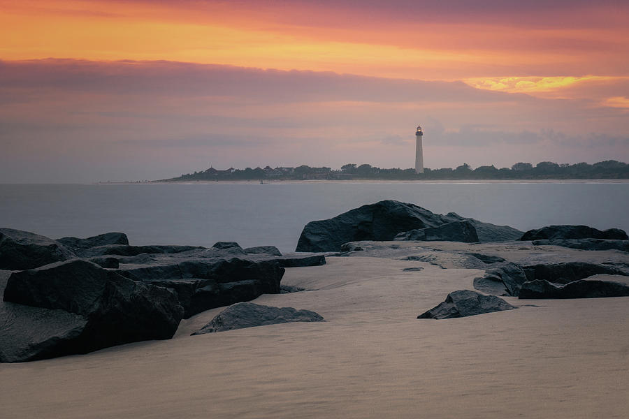 Cape May Lighthouse Beach Sunset Photograph by Jason Fink