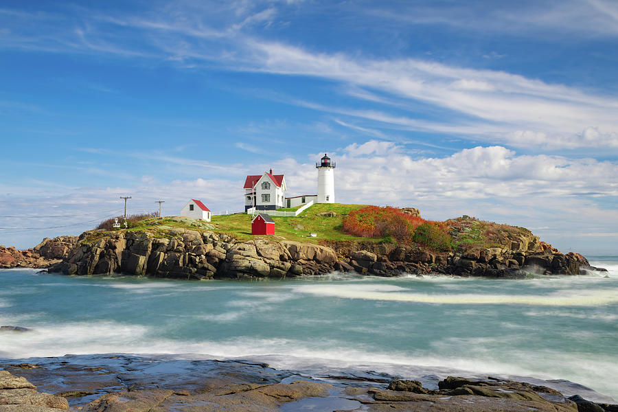 Nubble Lighthouse Photograph - Cape Neddick and Nubble Island Lighthouse - Maine Lighthouse by Gregory Ballos