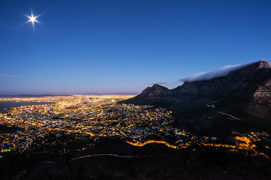 Cape Town at Night Cityscape Panorama Photograph by Jetlinerimages