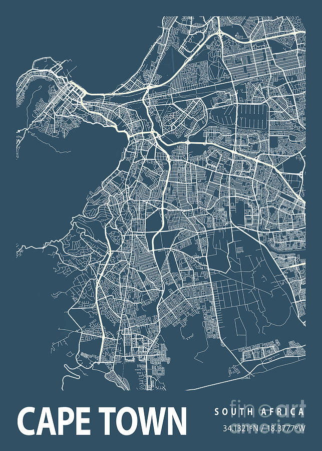 Cape Town - South Africa Blueprint City Map Digital Art by Tien Stencil