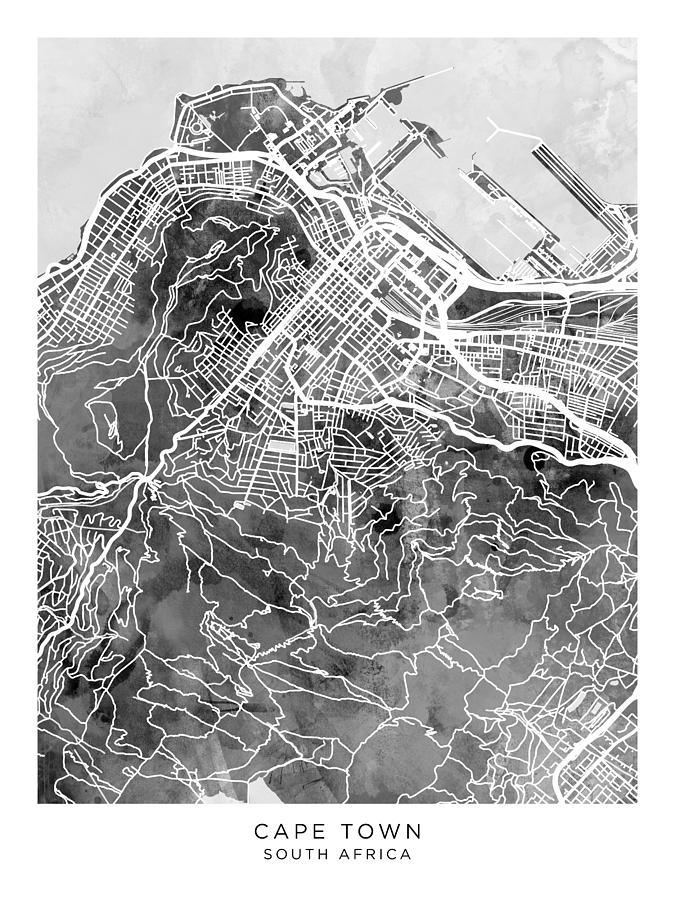Cape Town South Africa City Street Map #58 Digital Art by Michael Tompsett