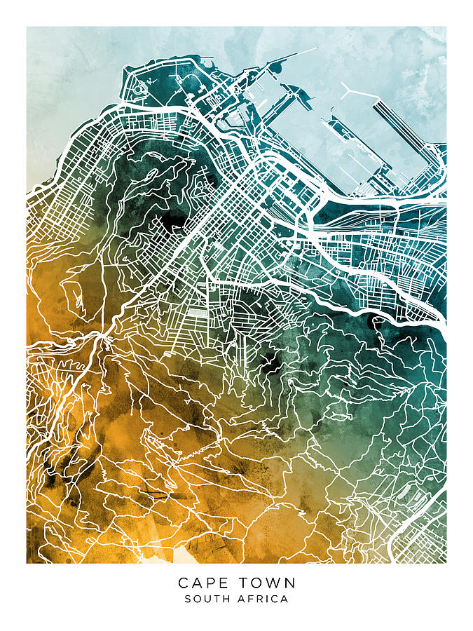 Cape Town South Africa City Street Map #60 Digital Art by Michael Tompsett