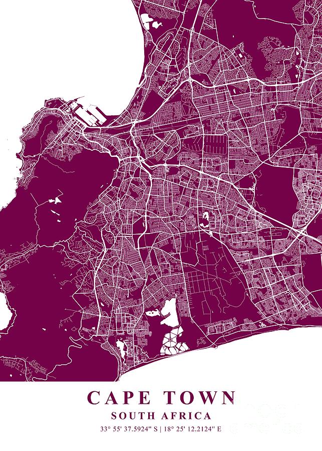 Cape Town South Africa Plum Plane Map Photograph by Tien Stencil