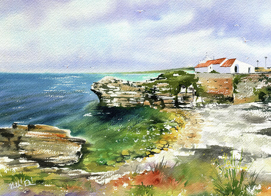 Capela do Baleal Peniche Portugal Painting Painting by Dora Hathazi Mendes