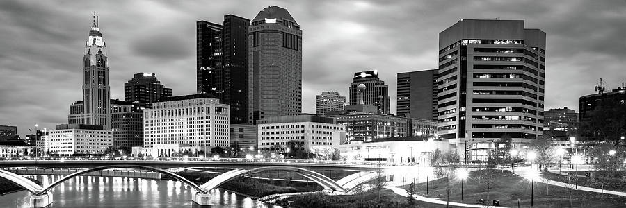 Capitol City Columbus Cityscape Panorama - Black and White Photograph by Gregory Ballos