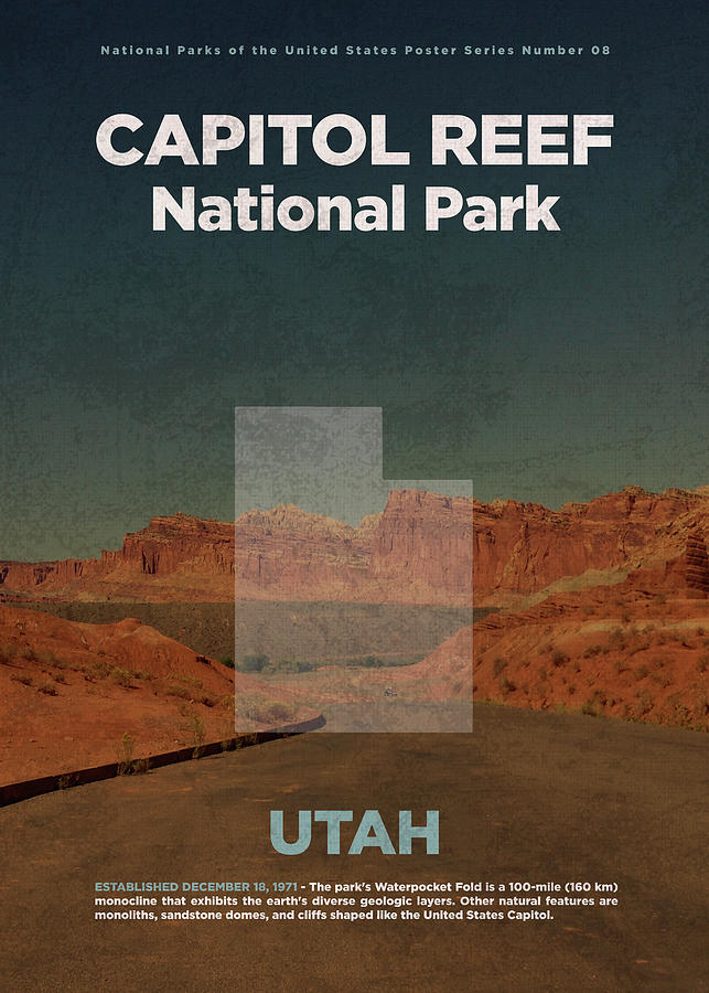 National Parks Mixed Media - Capitol Reef National Park in Utah Travel Poster Series of National Parks Number 08 by Design Turnpike