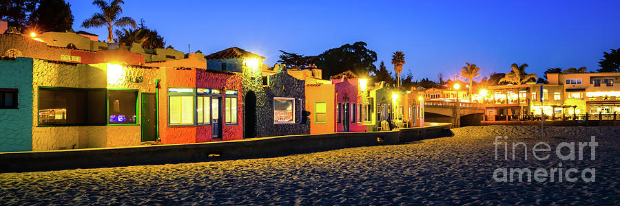Capitola Beach and Venetian Hotel at Night Panorama Photo Photograph by Paul Velgos