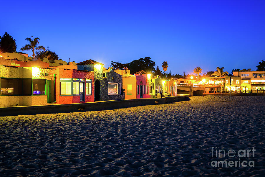 Capitola Beach and Venetian Hotel at Night Photo Photograph by Paul Velgos