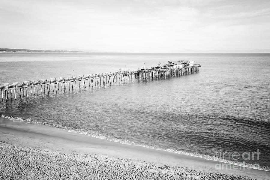 Capitola Beach Wharf Pier Black and White Photo Photograph by Paul Velgos