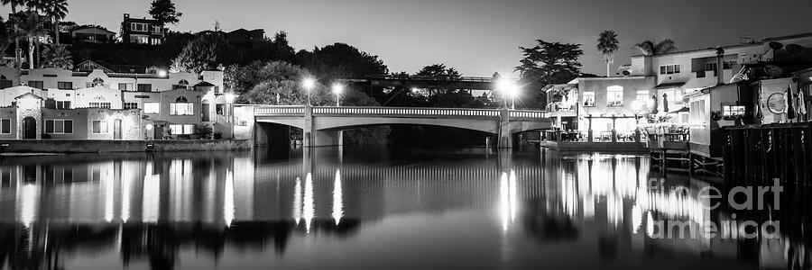 Capitola California at Night Black and White Panorama Photo Photograph by Paul Velgos