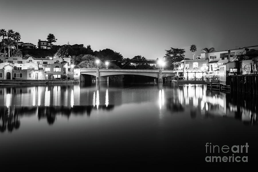 Capitola California at Night Black and White Photo Photograph by Paul Velgos